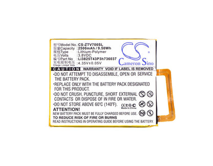 3.8V, 2500mAh, Li-Polymer Battery fits Zte, Blade A2, Blade V7, 9.5Wh