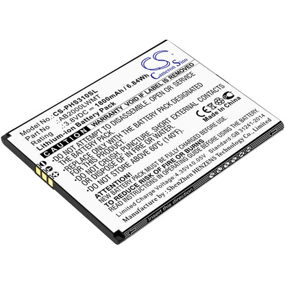 3.8V, 1800mAh, Li-ion Battery fits Philips, Xenium Cts310x, Xenium S310x, 6.84Wh