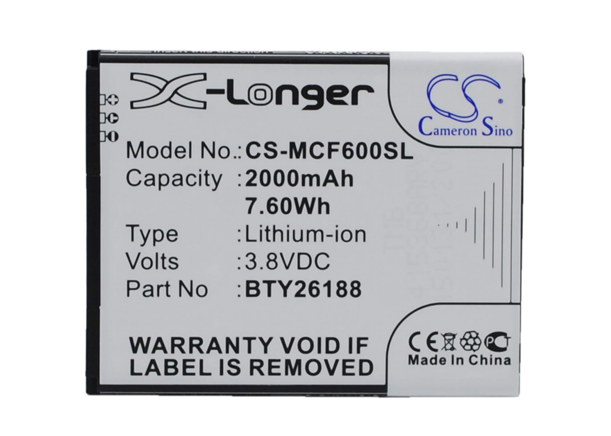 3.8V, 2000mAh, Li-ion Battery fits Posh, E500a, Titan Hd, 7.6Wh