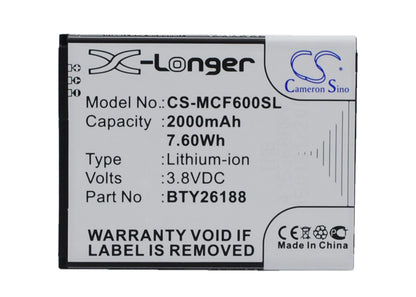 3.8V, 2000mAh, Li-ion Battery fits Posh, E500a, Titan Hd, 7.6Wh