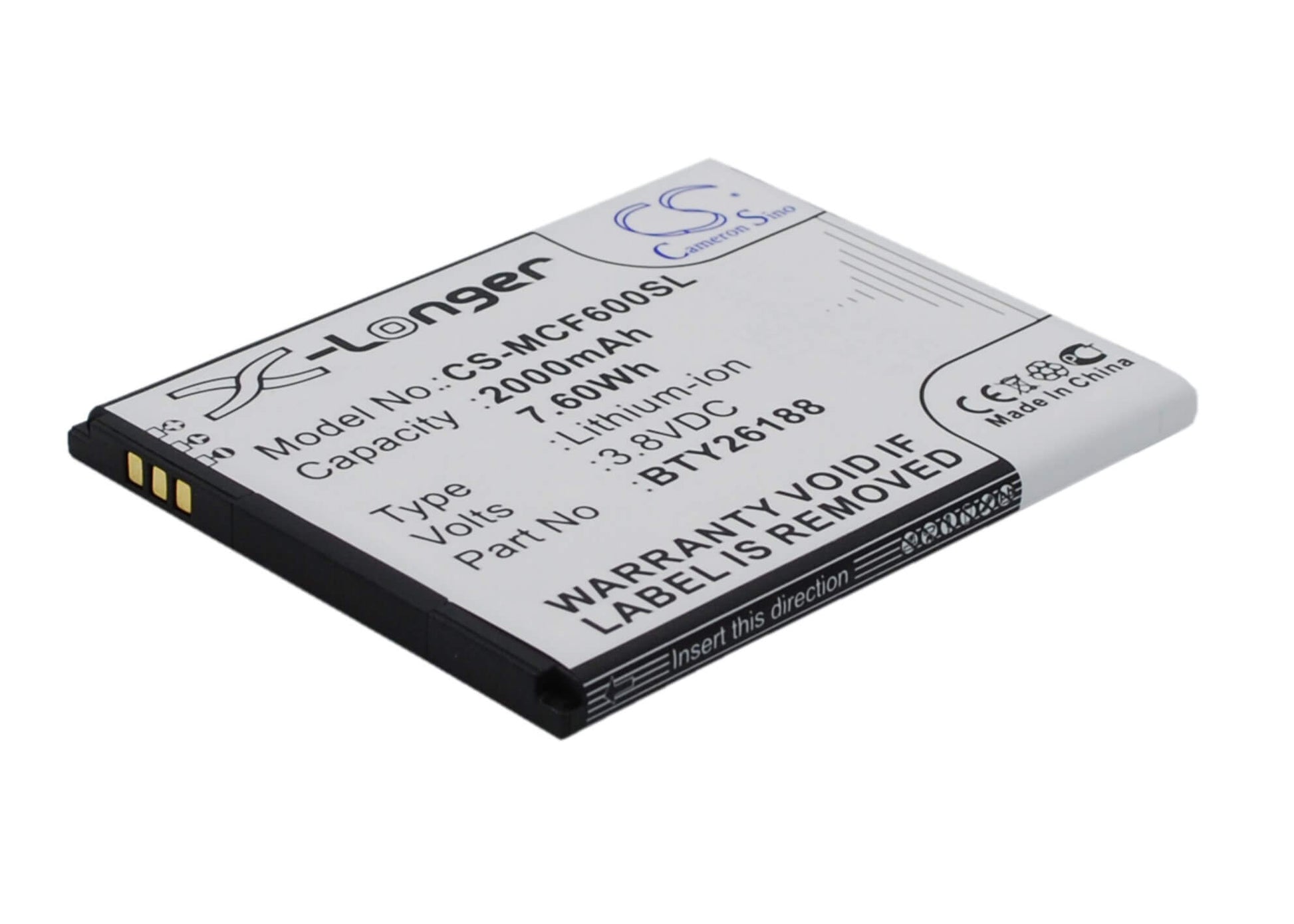 3.8V, 2000mAh, Li-ion Battery fits Mobistel, Cynus F6, 7.6Wh