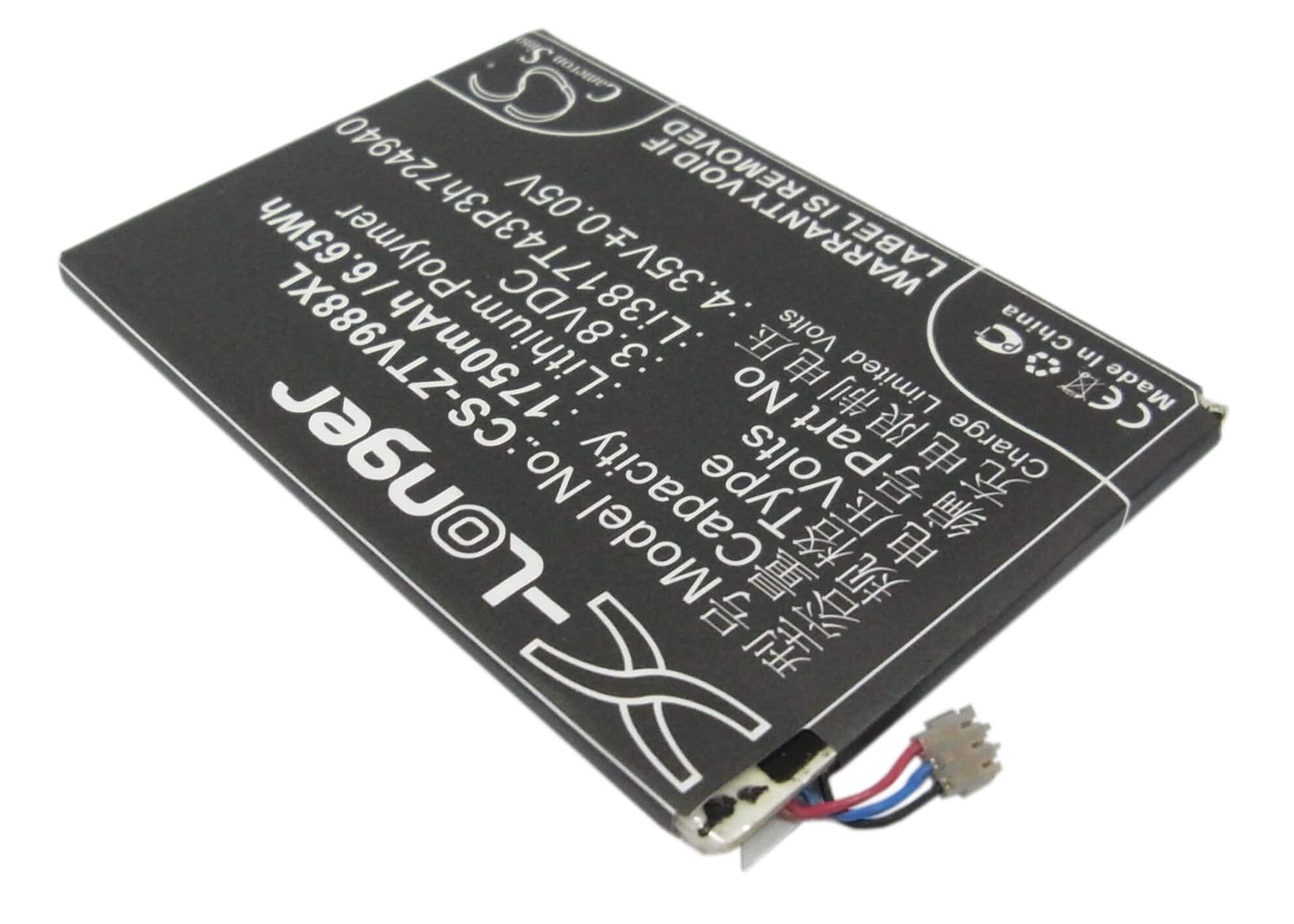 3.8V, 1750mAh, Li-Polymer Battery fits Net10, Ntzez753g3p5p, Paragon, 6.65Wh