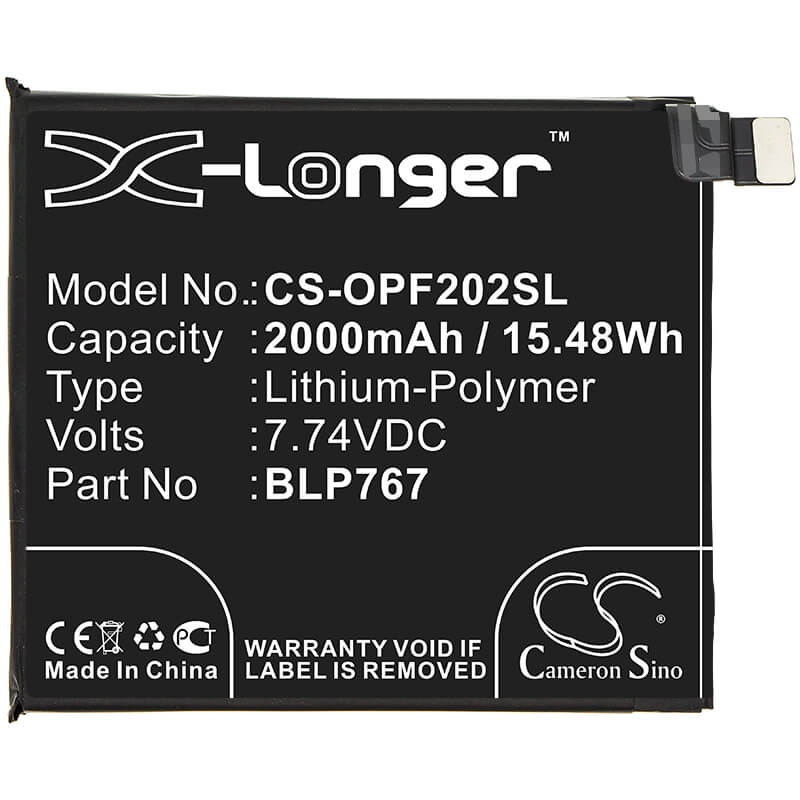 7.74V, 2000mAh, Li-Polymer Battery fits Oppo, Cph2025, Find X2 Pro, 15.48Wh