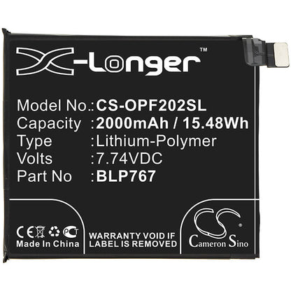 7.74V, 2000mAh, Li-Polymer Battery fits Oppo, Cph2025, Find X2 Pro, 15.48Wh