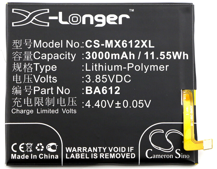 3.85V, 3000mAh, Li-Polymer Battery fits Meizu, M5s, M5s Dual Sim, 11.55Wh