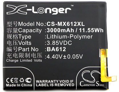 3.85V, 3000mAh, Li-Polymer Battery fits Meizu, M5s, M5s Dual Sim, 11.55Wh