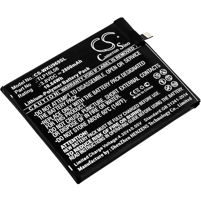 3.8V, 2800mAh, Li-Polymer Battery fits Wiko, 9692, U Feel Prime, 10.64Wh