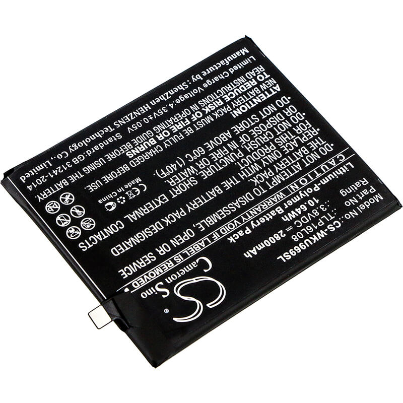 3.8V, 2800mAh, Li-Polymer Battery fits Wiko, 9692, U Feel Prime, 10.64Wh