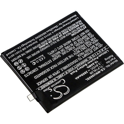 3.8V, 2800mAh, Li-Polymer Battery fits Wiko, 9692, U Feel Prime, 10.64Wh