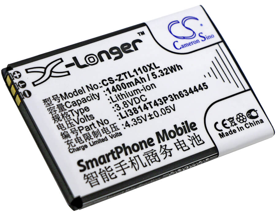 3.8V, 1400mAh, Li-ion Battery fits Zte, Blade L110, Blade L110 Dual Sim, 5.32Wh