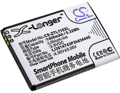 3.8V, 1400mAh, Li-ion Battery fits Zte, Blade L110, Blade L110 Dual Sim, 5.32Wh