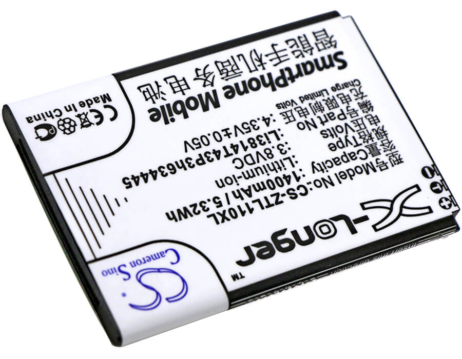 3.8V, 1400mAh, Li-ion Battery fits Zte, Blade L110, Blade L110 Dual Sim, 5.32Wh