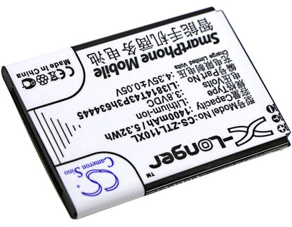 3.8V, 1400mAh, Li-ion Battery fits Zte, Blade L110, Blade L110 Dual Sim, 5.32Wh