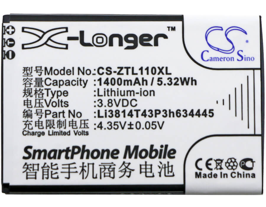 3.8V, 1400mAh, Li-ion Battery fits Zte, Blade L110, Blade L110 Dual Sim, 5.32Wh