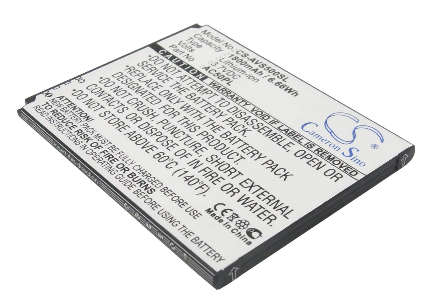 3.7V, 1800mAh, Li-ion Battery fits Archos, 50, 50 Helium 4g, 6.66Wh
