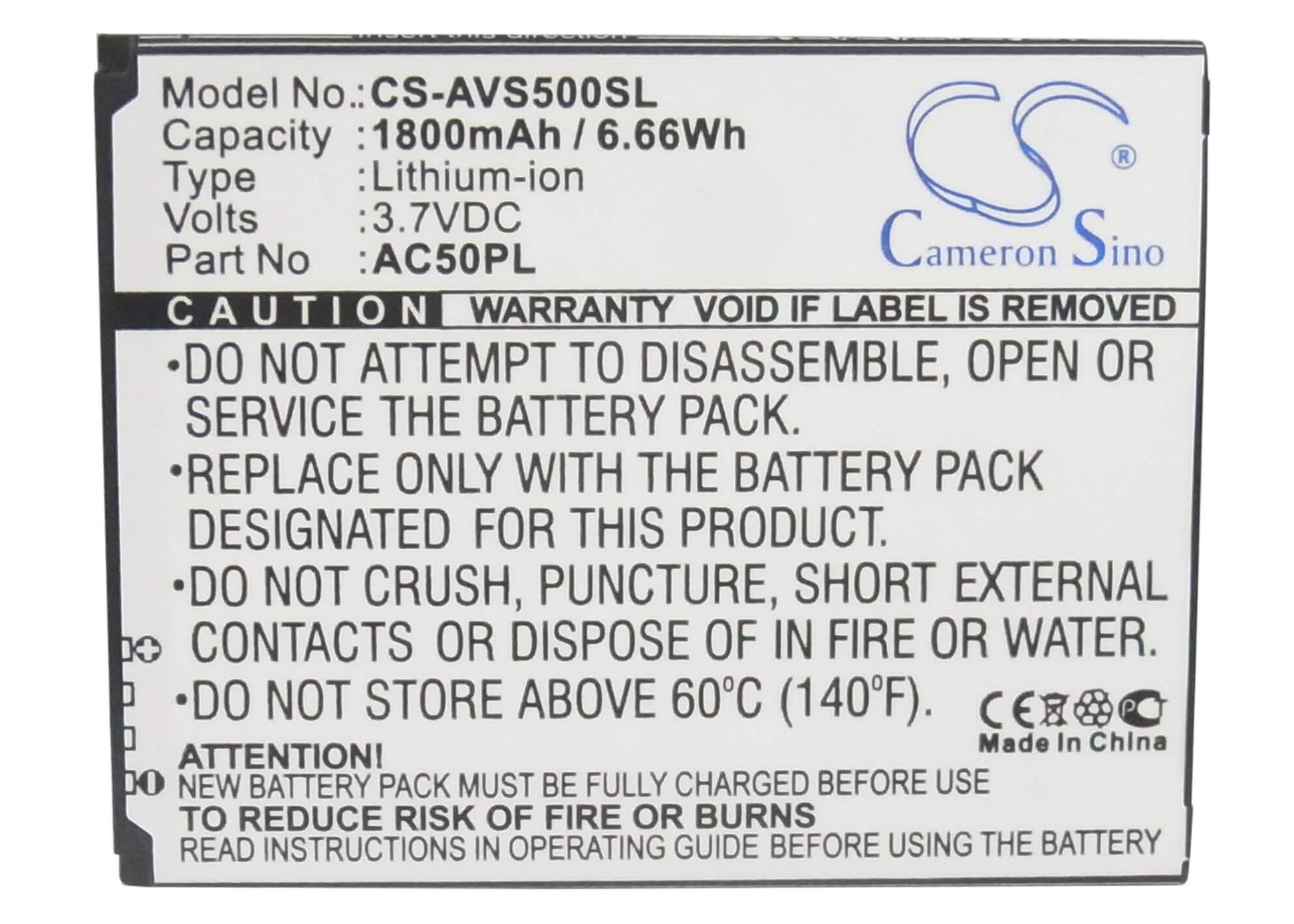 3.7V, 1800mAh, Li-ion Battery fits Archos, 50, 50 Helium 4g, 6.66Wh