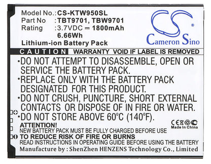 3.7V, 1800mAh, Li-ion Battery fits K-touch, E80, E88, 6.66Wh