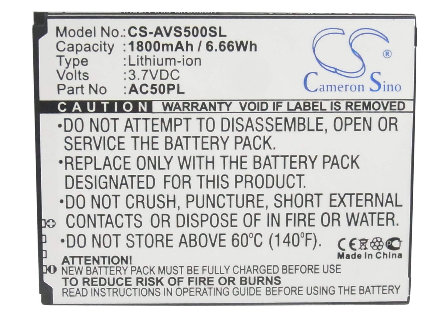 3.7V, 1800mAh, Li-ion Battery fits Highscreen, B2000 Prime, 6.66Wh