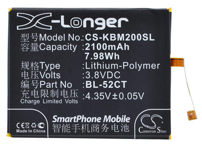 3.8V, 2100mAh, Li-Polymer Battery fits Koobee, M2, 7.98Wh