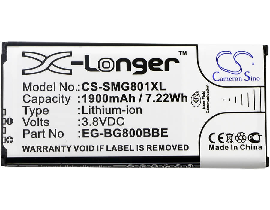 3.8V, 1900mAh, Li-ion Battery fits Samsung, Galaxy S5 Dx, Galaxy S5 Mini, 7.22Wh