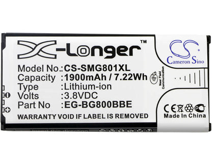 3.8V, 1900mAh, Li-ion Battery fits Samsung, Galaxy S5 Dx, Galaxy S5 Mini, 7.22Wh