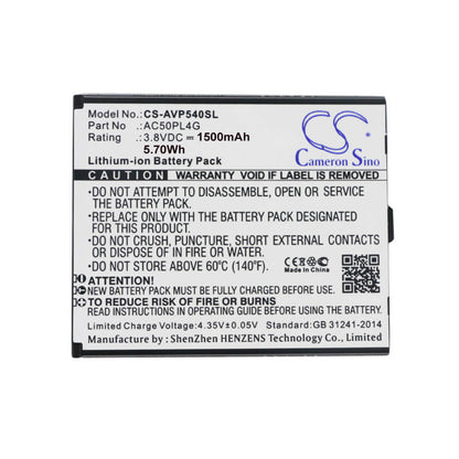 3.8V, 1500mAh, Li-ion Battery fits Intex, Cloud Tread, 5.7Wh