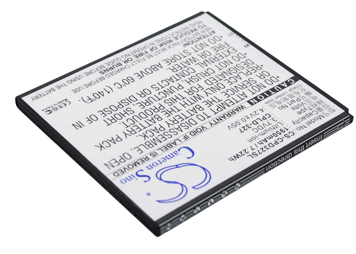 3.7V, 1950mAh, Li-ion Battery fits Coolpad, 5952, 7620l, 7.215Wh