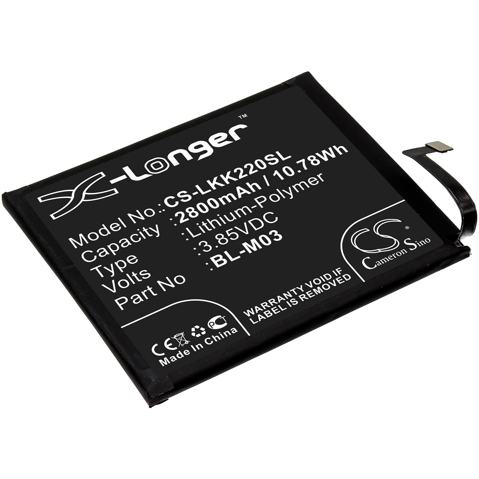 3.85V, 2800mAh, Li-Polymer Battery fits Lg, K200bmw, K22 2020, 10.78Wh