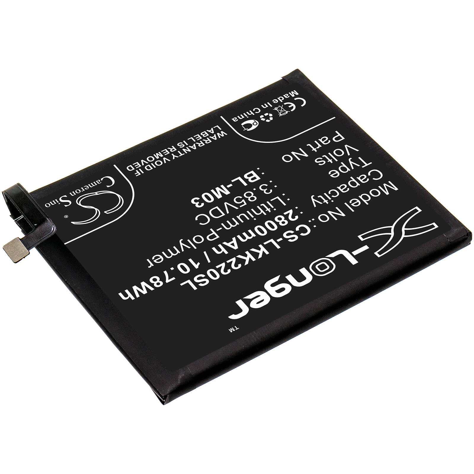 3.85V, 2800mAh, Li-Polymer Battery fits Lg, K200bmw, K22 2020, 10.78Wh