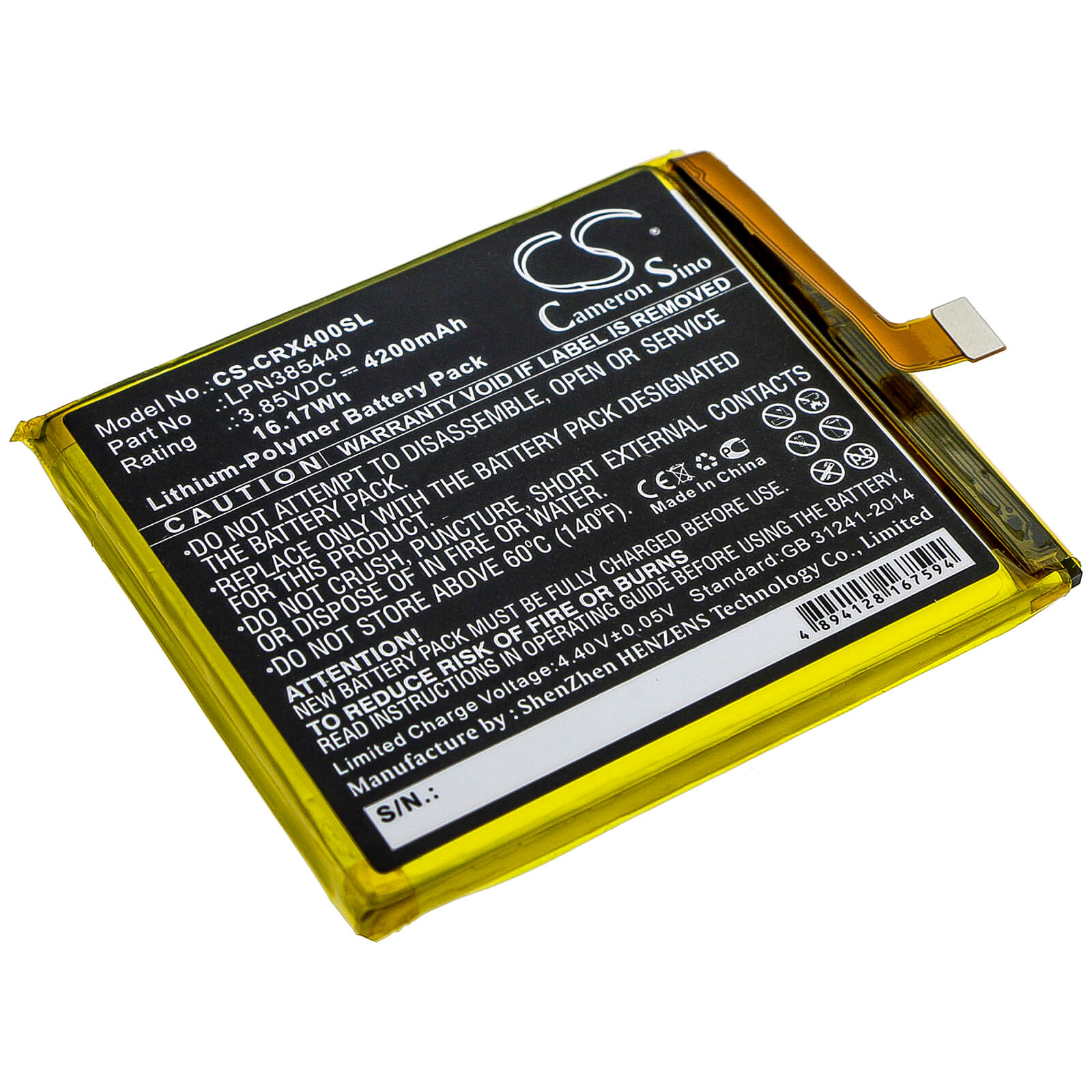 3.85V, 4200mAh, Li-Polymer Battery fits Crosscall, Trekker X4, 16.17Wh