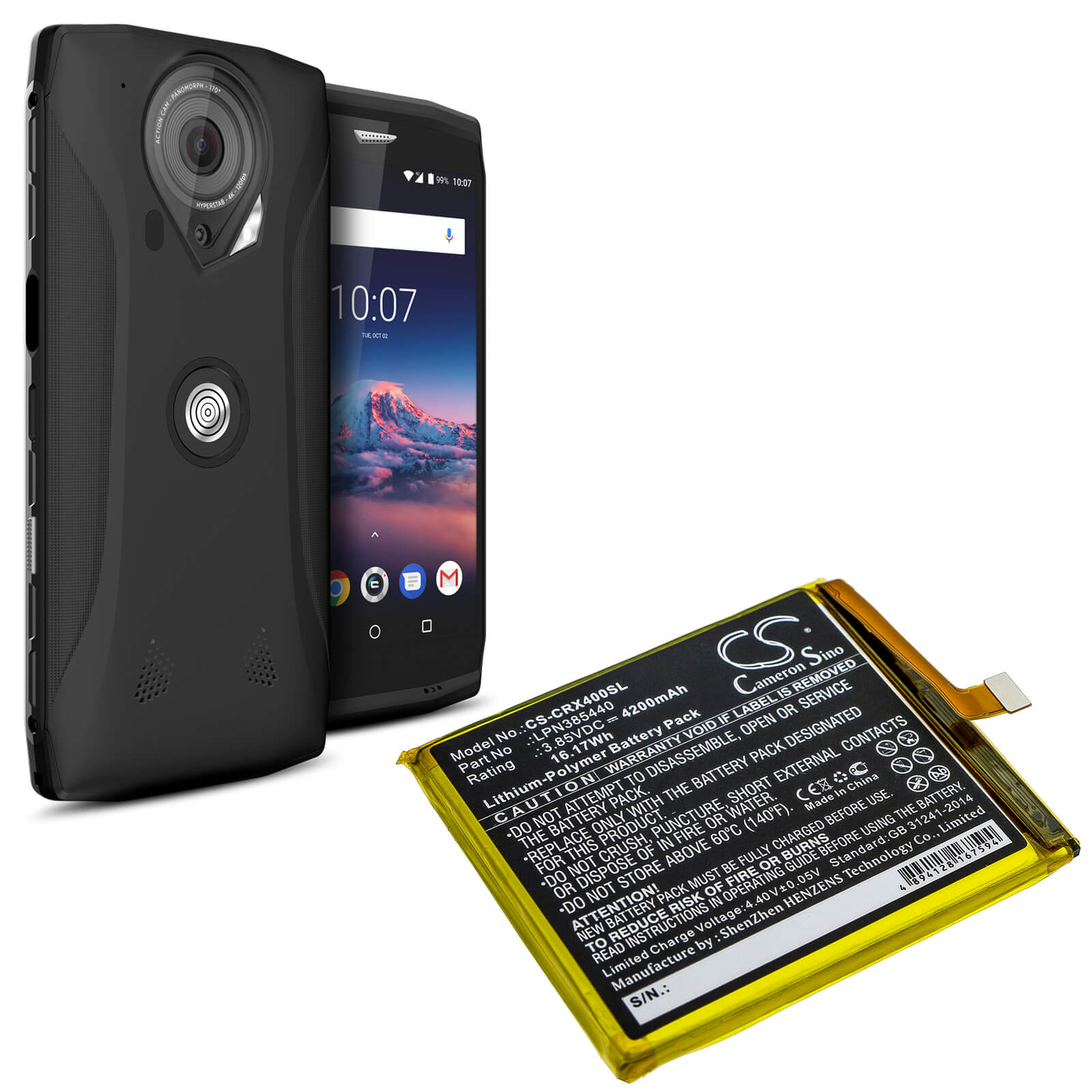 3.85V, 4200mAh, Li-Polymer Battery fits Crosscall, Trekker X4, 16.17Wh