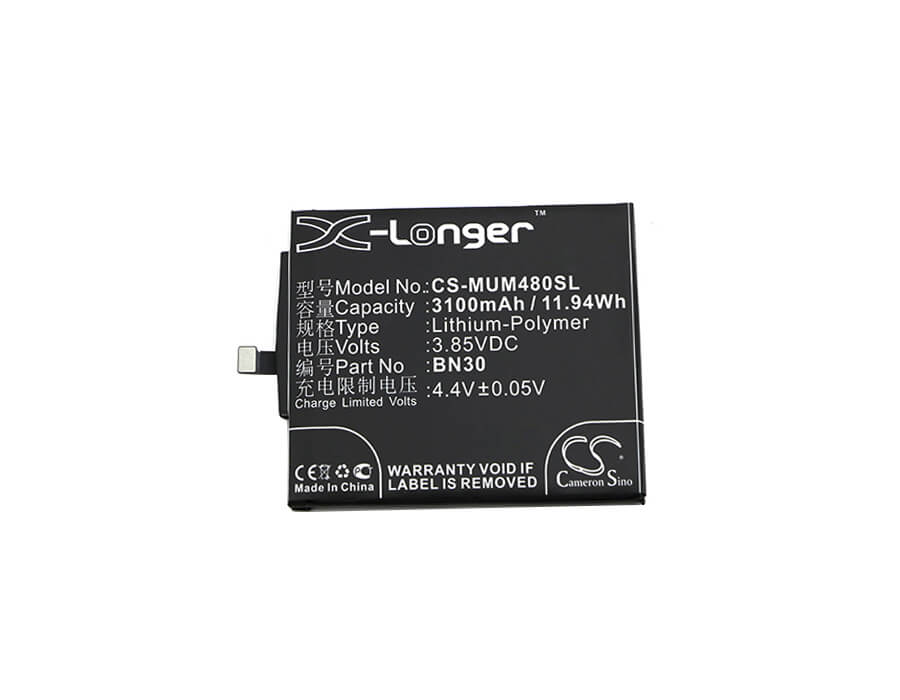 3.85V, 3100mAh, Li-Polymer Battery fits Xiaomi, Mi 4a, Redmi 4a, 11.935Wh