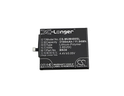3.85V, 3100mAh, Li-Polymer Battery fits Xiaomi, Mi 4a, Redmi 4a, 11.935Wh