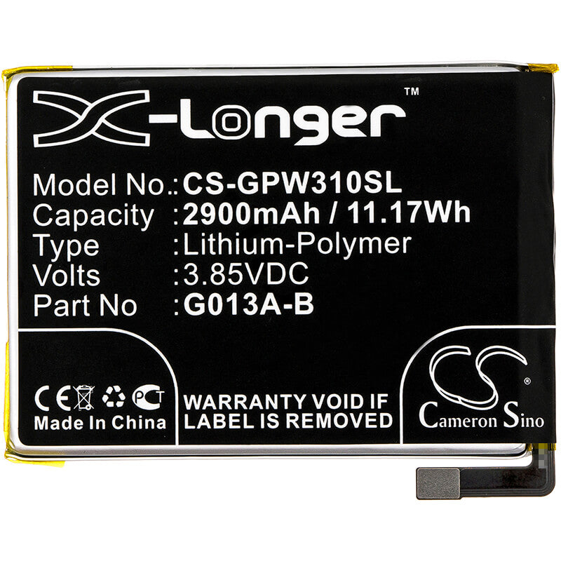 3.85V, 2900mAh, Li-Polymer Battery fits Google, G013a, G013b, 11.165Wh