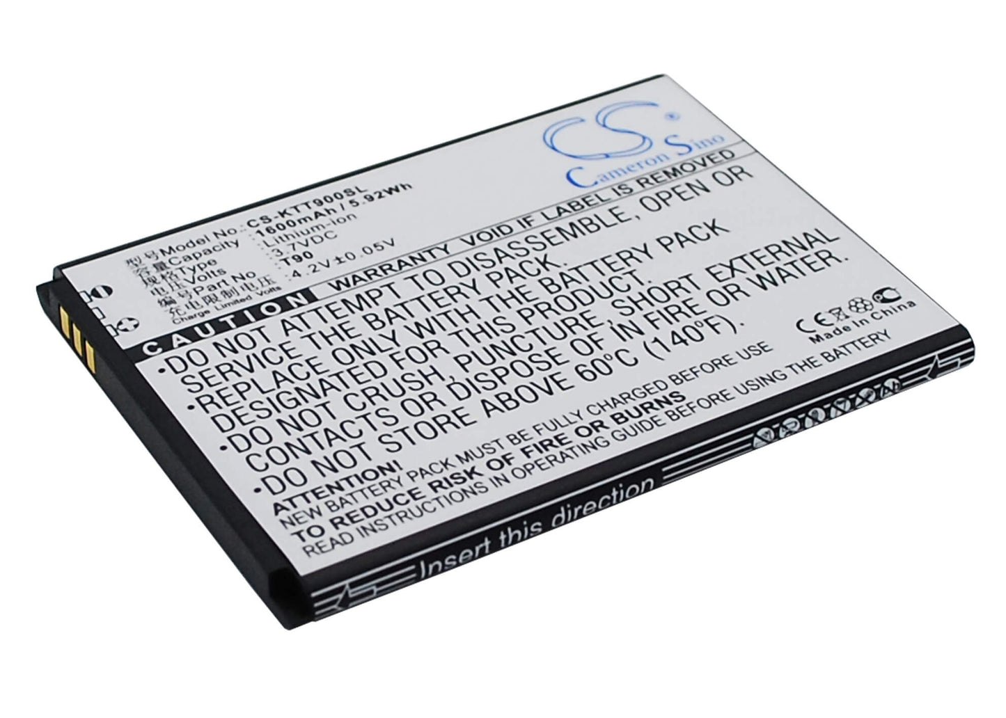 3.7V, 1600mAh, Li-ion Battery fits K-touch, T90, 5.92Wh