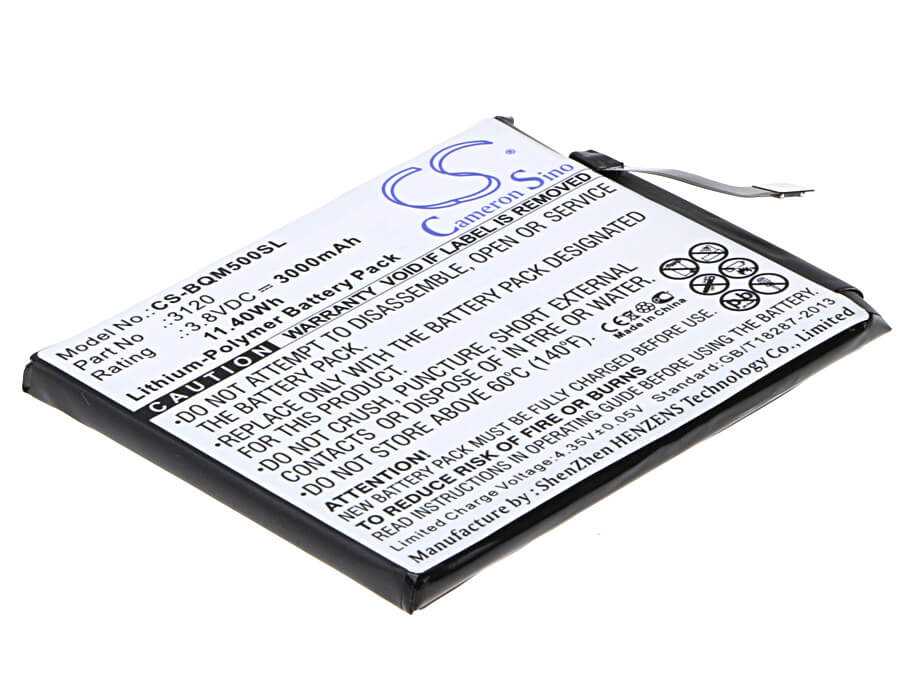 3.8V, 3000mAh, Li-Polymer Battery fits Bq, Aquaris M5, 11.4Wh