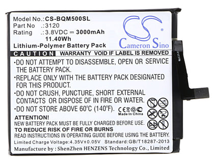 3.8V, 3000mAh, Li-Polymer Battery fits Bq, Aquaris M5, 11.4Wh