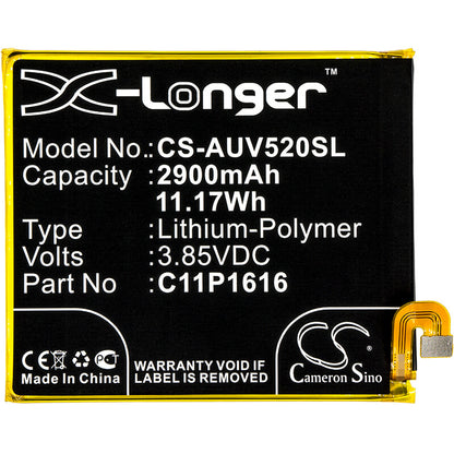 3.85V, 2900mAh, Li-Polymer Battery fits Asus, A006, V520kl, 11.165Wh