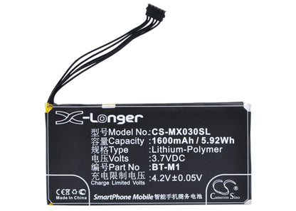 3.7V, 1600mAh, Li-Polymer Battery fits Meizu, M030, Mx, 5.92Wh