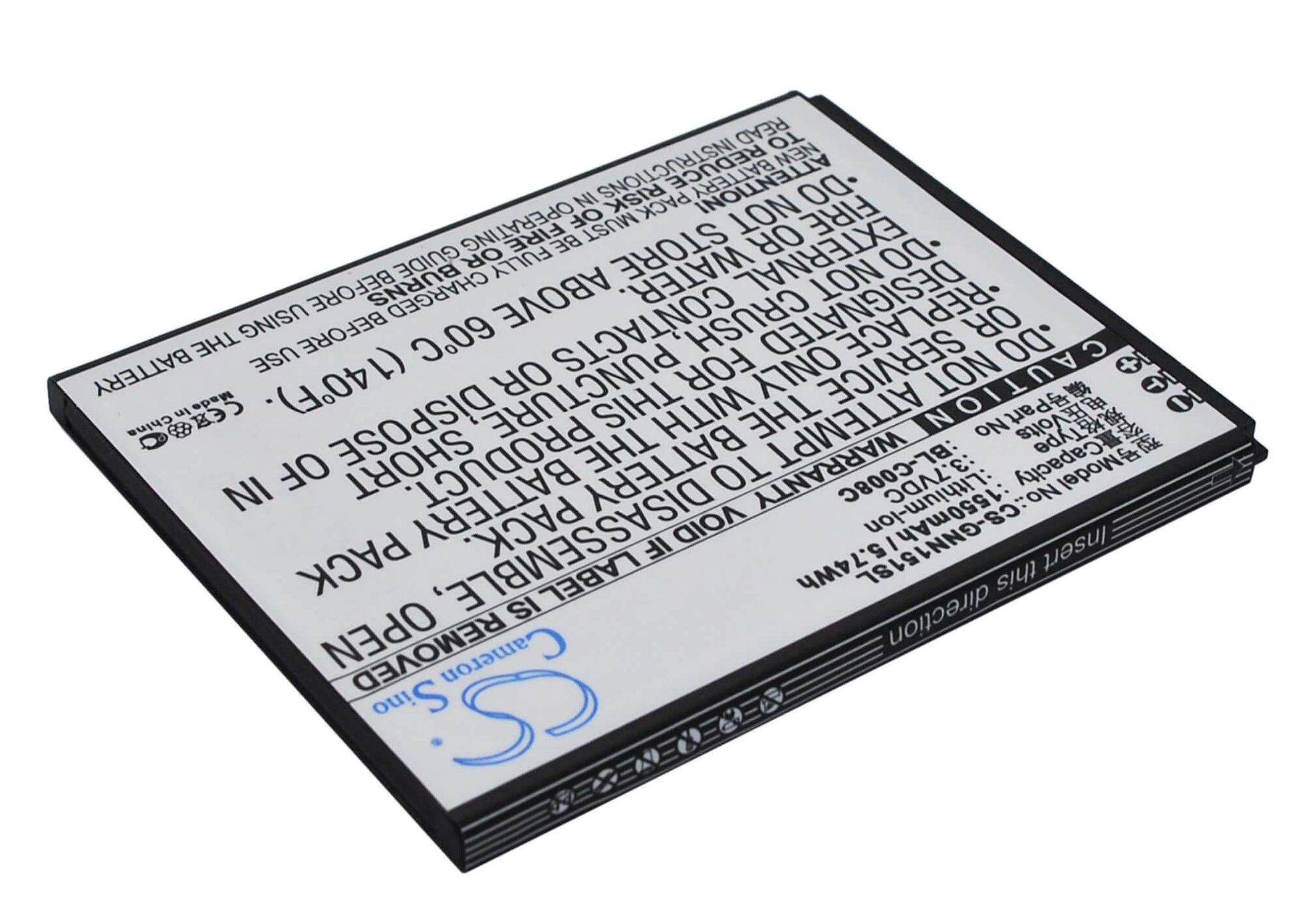 3.7V, 1550mAh, Li-ion Battery fits Gionee, Gn151, 5.735Wh