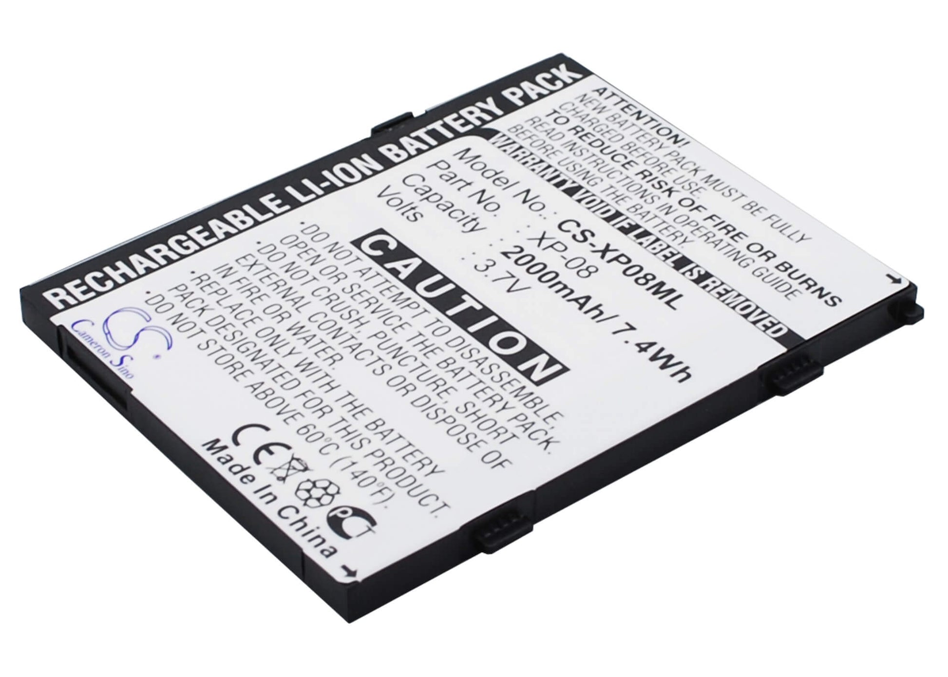 3.7V, 2000mAh, Li-ion Battery fits O2, Xda Flame, 7.4Wh