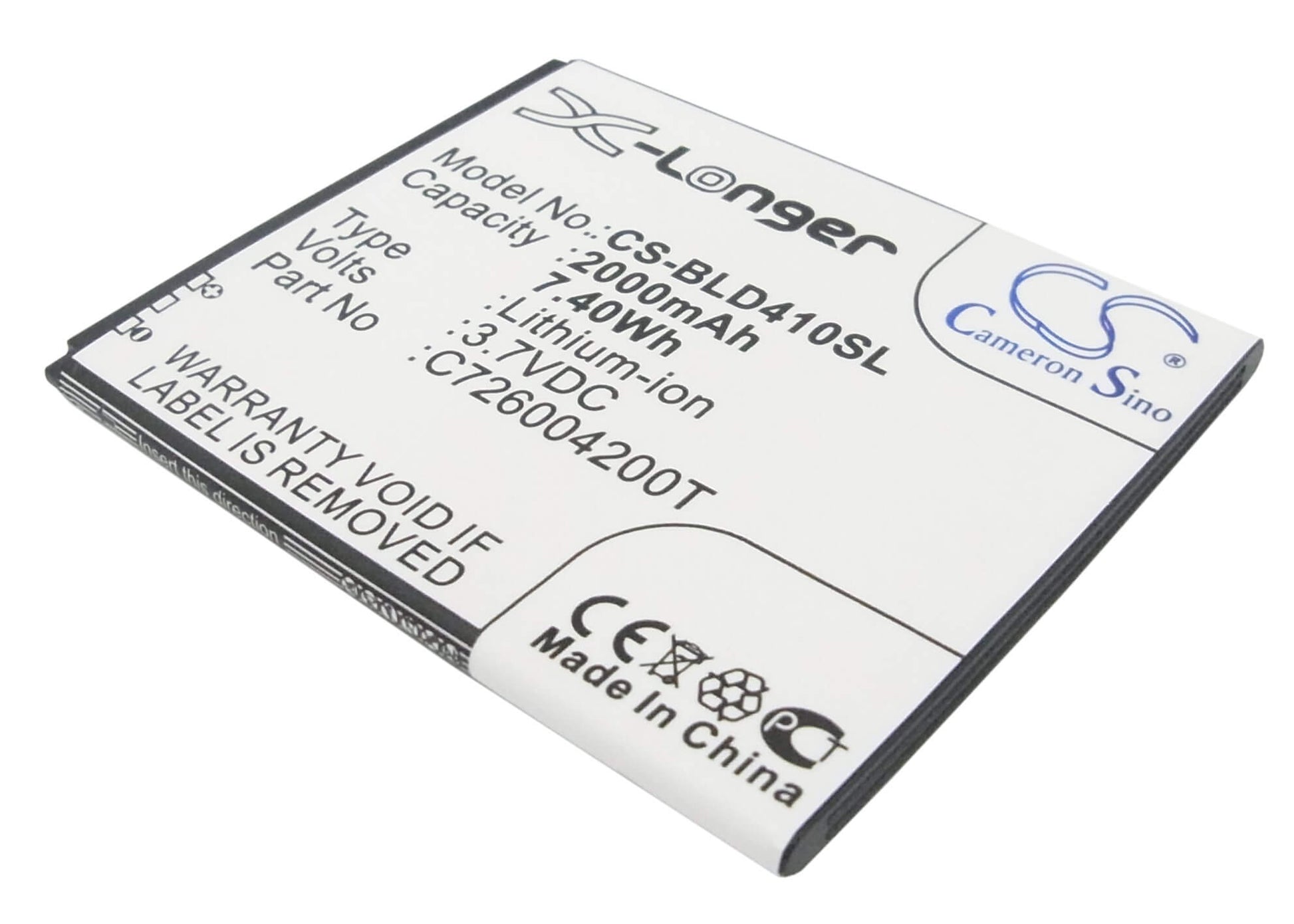 3.7V, 2000mAh, Li-ion Battery fits Blu, D410, D410a, 7.4Wh