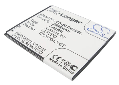 3.7V, 2000mAh, Li-ion Battery fits Blu, D410, D410a, 7.4Wh