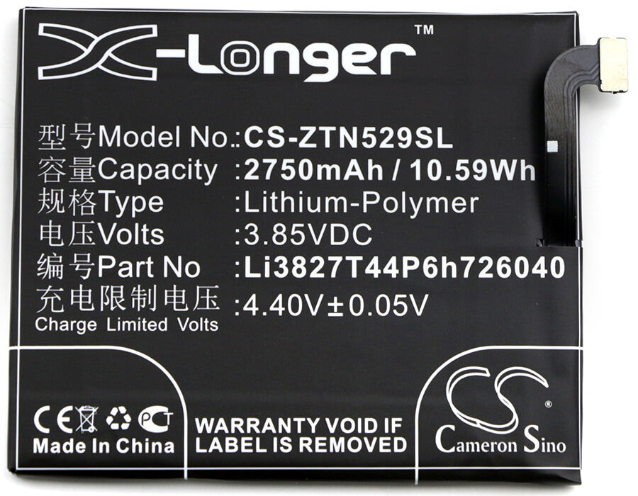3.85V, 2750mAh, Li-Polymer Battery fits Zte, Nubia Z11 Mini, Nx529, 10.5875Wh