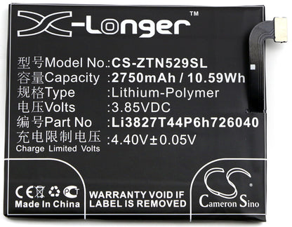 3.85V, 2750mAh, Li-Polymer Battery fits Zte, Nubia Z11 Mini, Nx529, 10.5875Wh