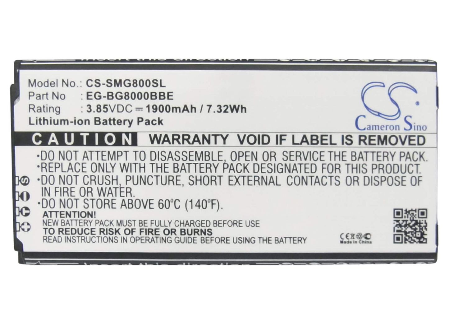 3.85V, 1900mAh, Li-ion Battery fits Samsung, Galaxy S5 Dx, Galaxy S5 Mini, 7.315Wh