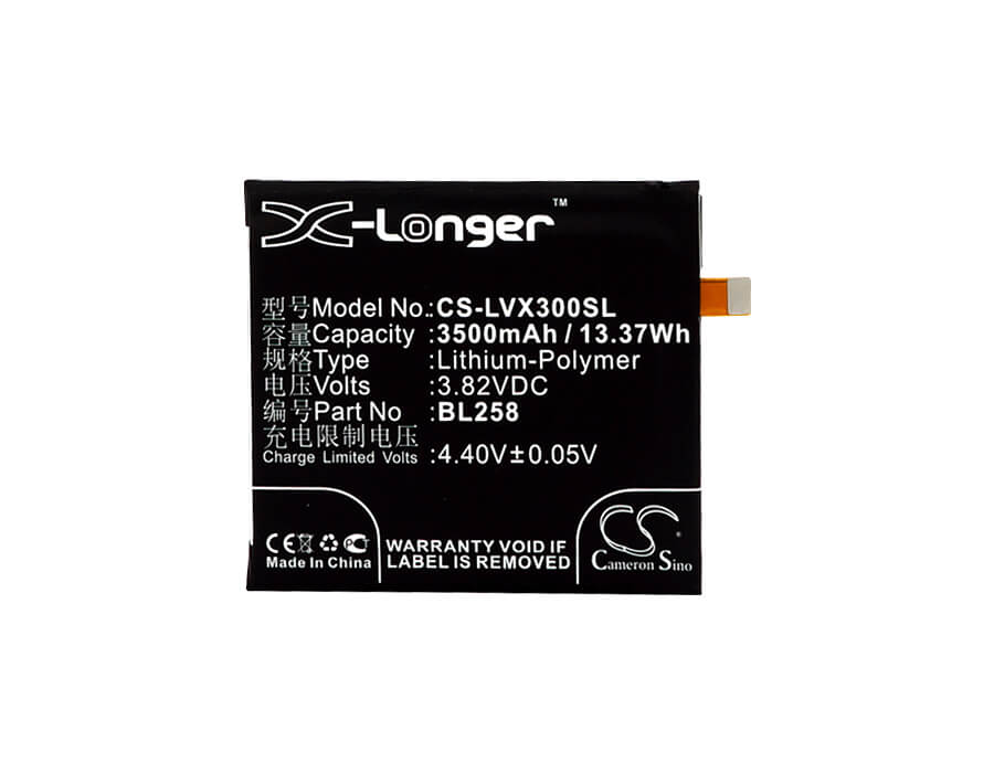 3.82V, 3500mAh, Li-Polymer Battery fits Lenovo, Lemon X3, Lemon X3 Dual Sim Td-lte, 13.37Wh