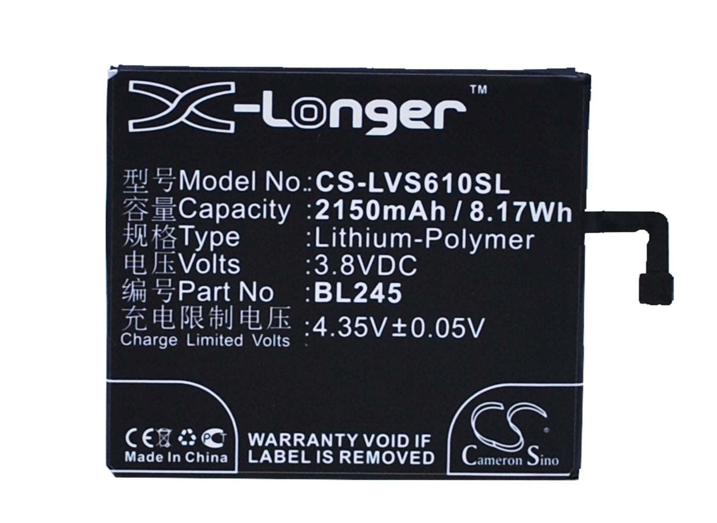 3.8V, 2150mAh, Li-Polymer Battery fits Lenovo, S60, S60-t, 8.17Wh