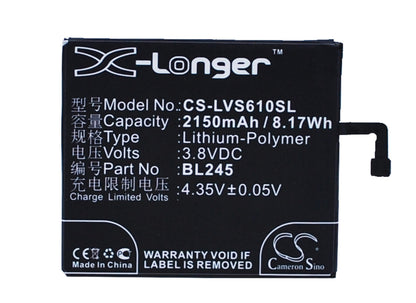 3.8V, 2150mAh, Li-Polymer Battery fits Lenovo, S60, S60-t, 8.17Wh