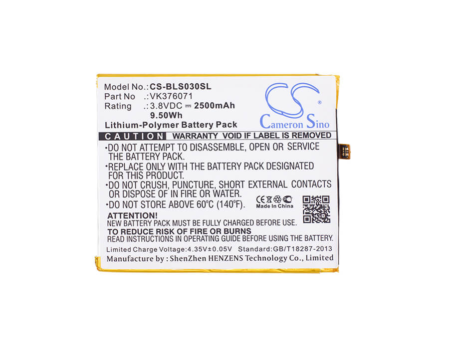 3.8V, 2500mAh, Li-Polymer Battery fits Blu, S0030uu, Studio G Lte, 9.5Wh